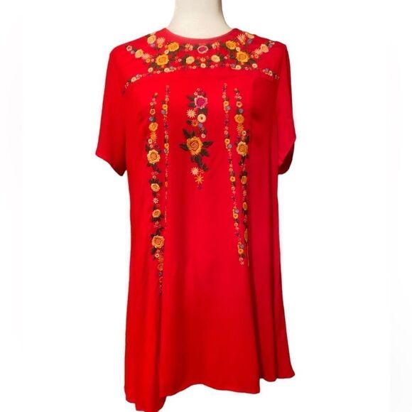 Altar’d State Red Embroidered Short Sleeve Dress Size Small - Picture 1 of 7